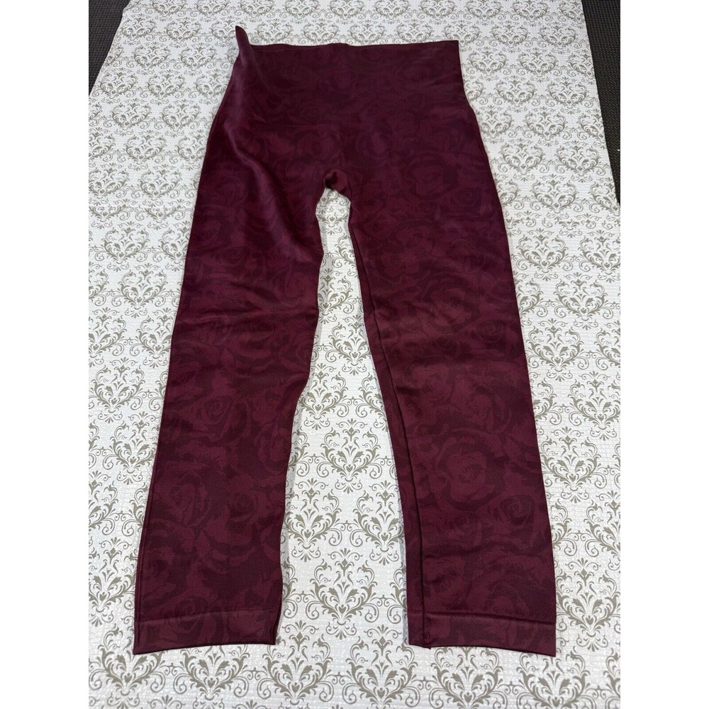 Spanx Look at Me Now Seamless Leggings XL Burgundy Floral Rose High Waist Crop